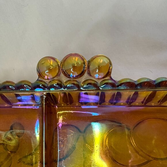 Vintage Indiana Marigold Carnival Glass Divided Iridescent Charcuterie Tray - Picture 5 of 9